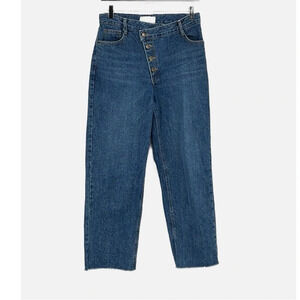 Naning9 Crossover Waist Exposed Button Fly Crop Length Jeans - Size Medium